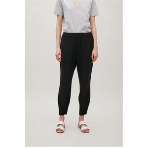 COS Women's Black Relaxed Fit Pull-On Pleated Hems Cropped Trousers Pants Size 4